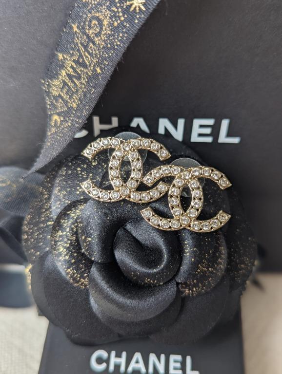 Chanel CC B19S Logo Crystal GHW Coco Mark Earrings, Women's