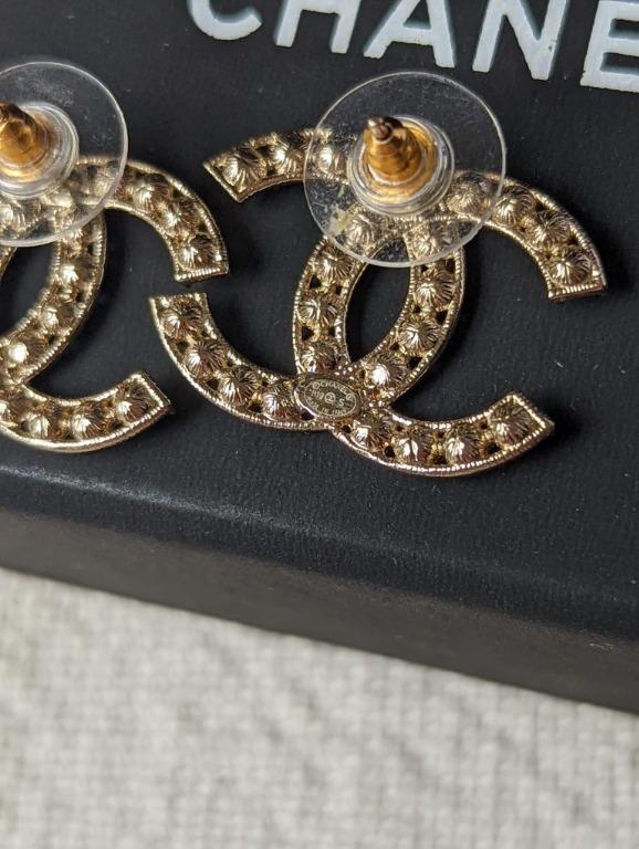 Chanel CC B19S Logo Crystal GHW Coco Mark Earrings Box Receipt