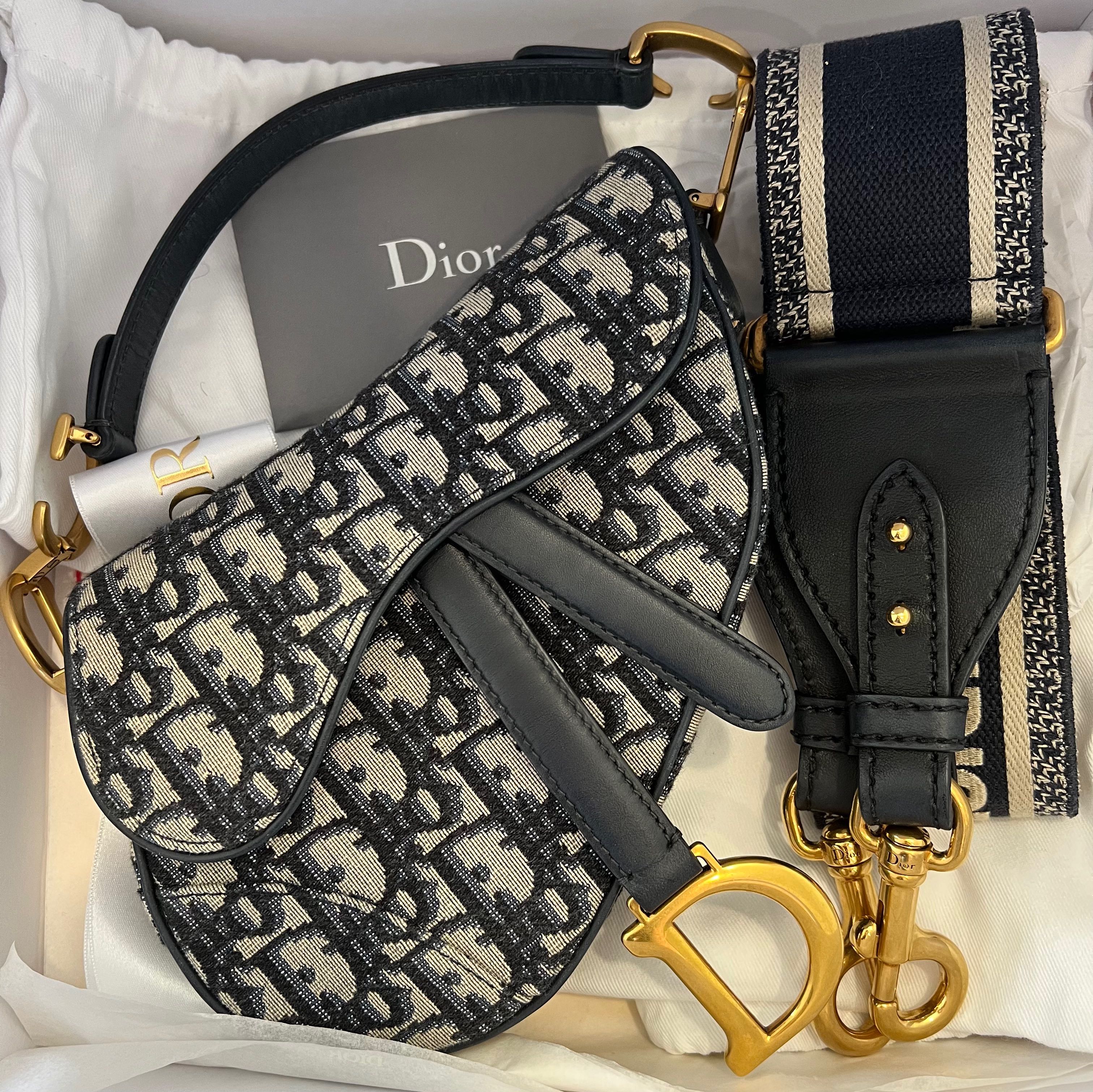 Christian Dior Mini Saddle Bag in Blue Dior Oblique Jacquard