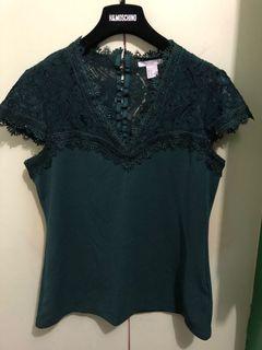 Dark Green Sleeveless H&M Lace top