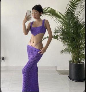 DICARI SIZE 00 PERUT 56cm PINGGANG 64cm KNITTED CROCHET MAXI SKIRT /WTB