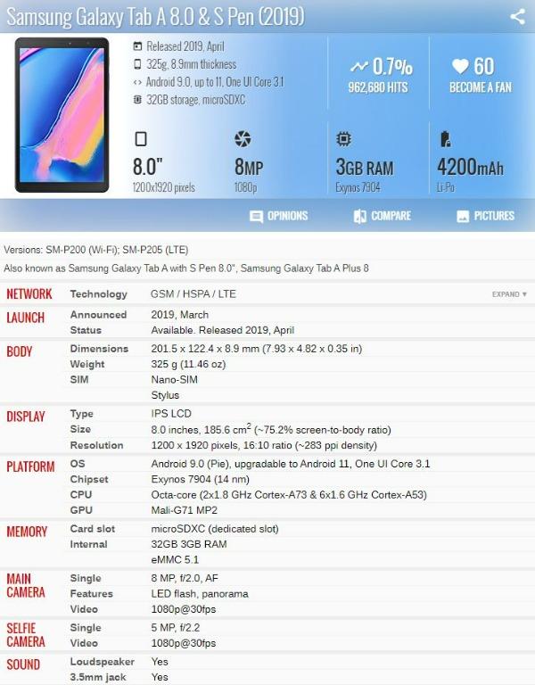 tab a 8 with s pen 2019