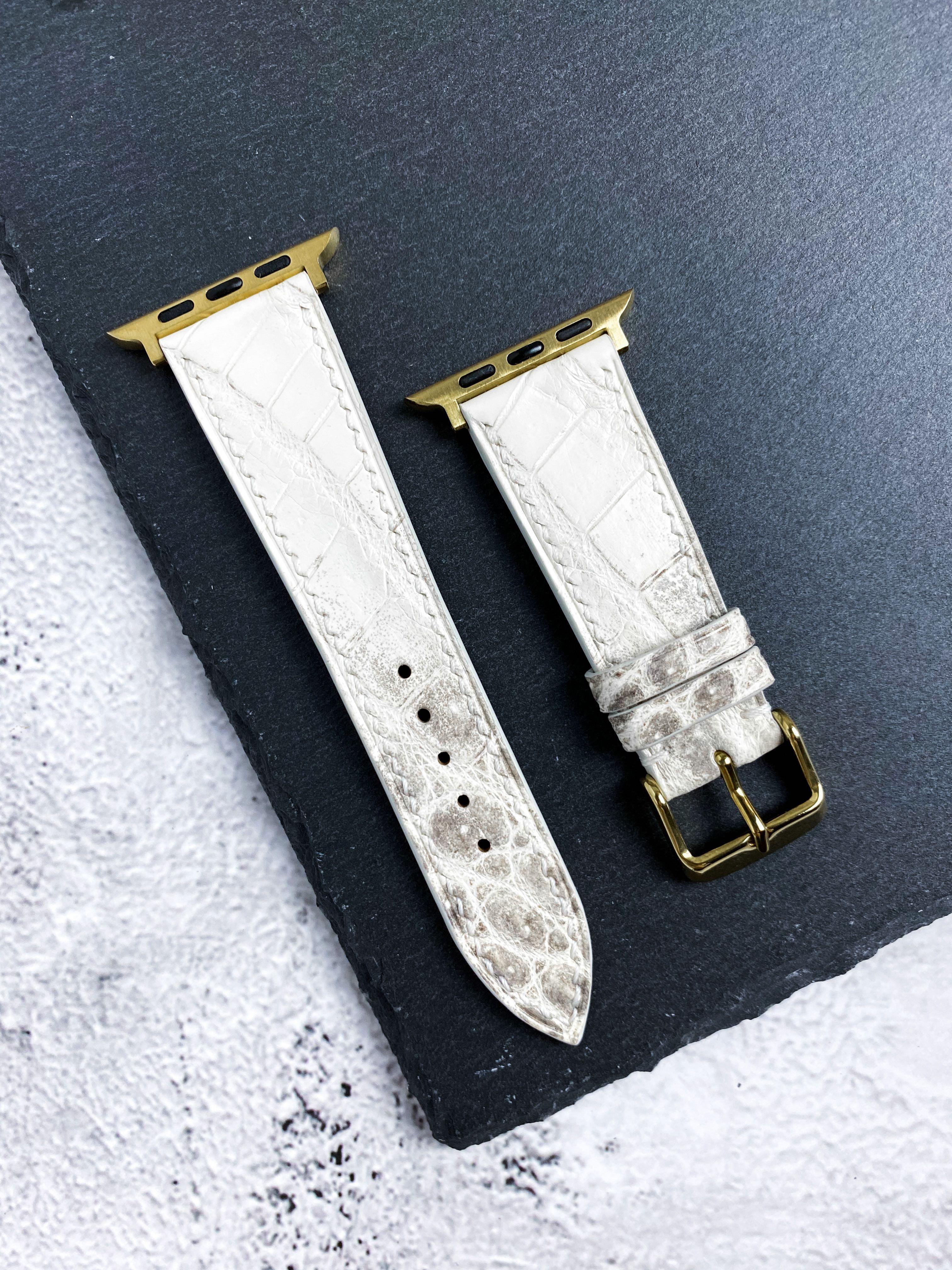 Handmade White Himalaya Crocodile Watch Strap for Apple Watch