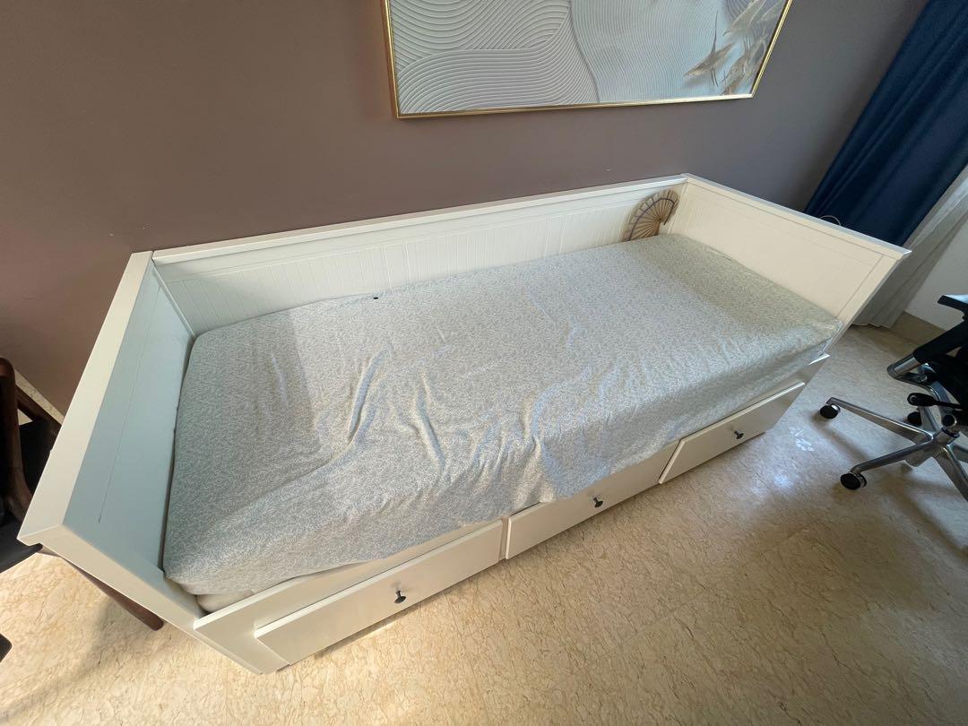 IKEA day bed (pull out double bed with three storage racks), Furniture