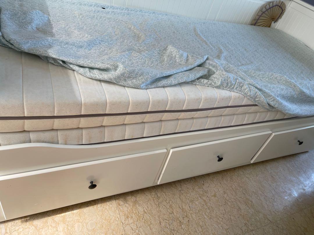 IKEA day bed (pull out double bed with three storage racks), Furniture