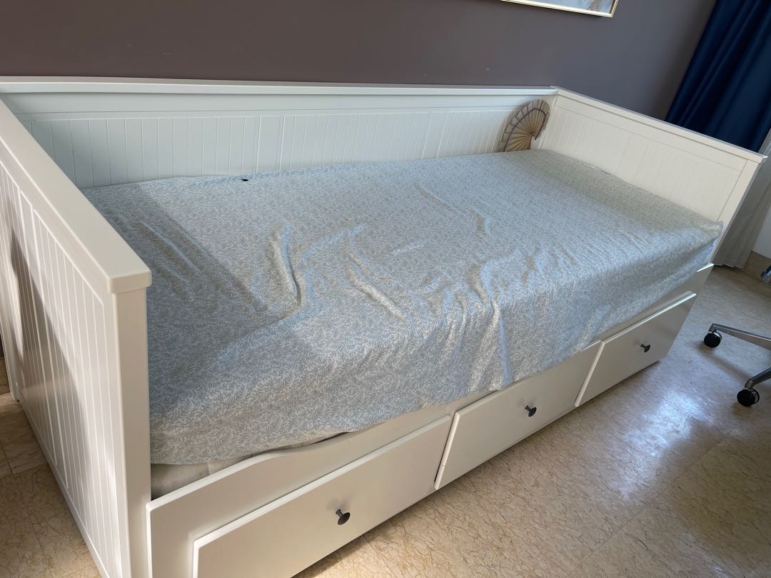 IKEA day bed (pull out double bed with three storage racks), Furniture