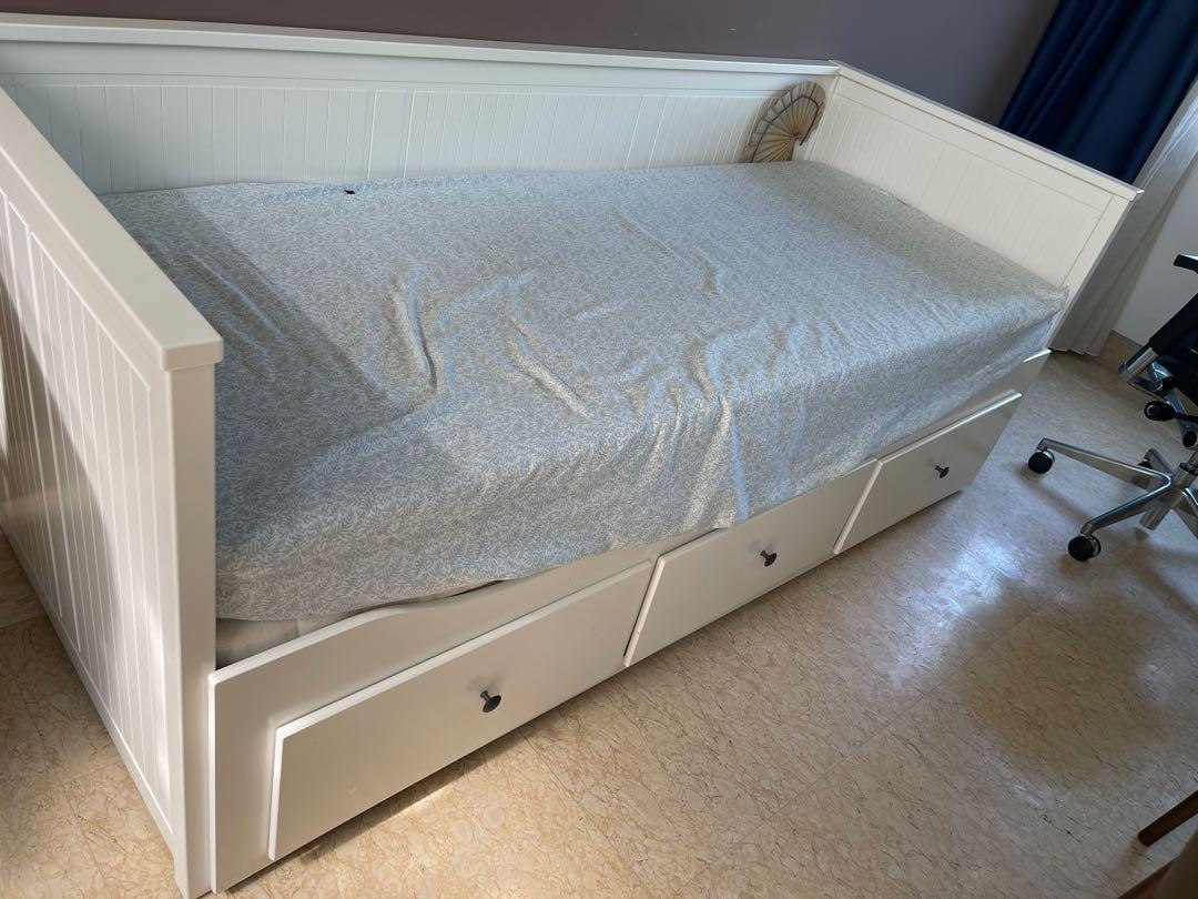 IKEA day bed (pull out double bed with three storage racks), Furniture