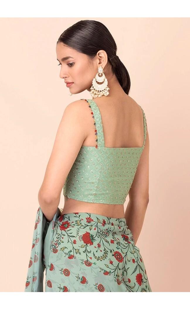 Indya Ready To Wear Saree Sage Crop Top and Skirt, Women's Fashion ...
