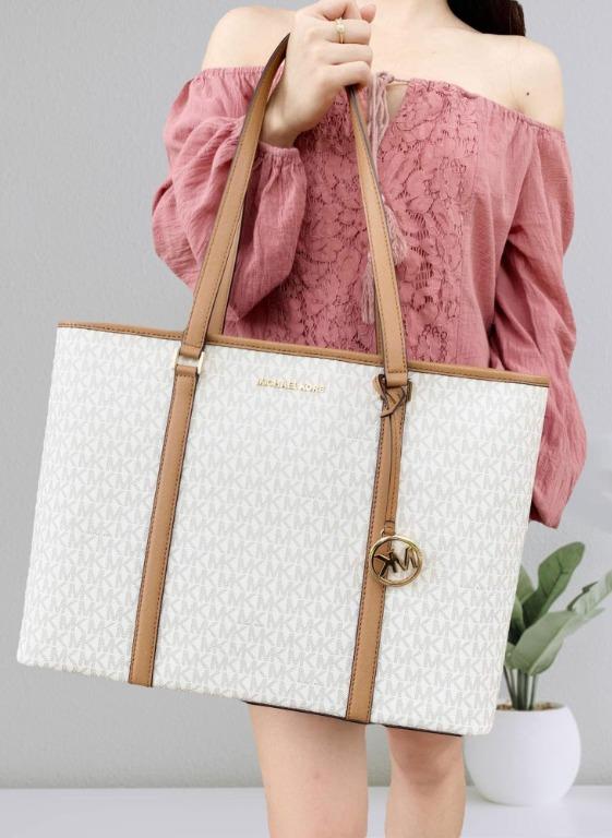 Michael Kors Large Laptop Shoulder Tote Bag Sady Vanilla White for office