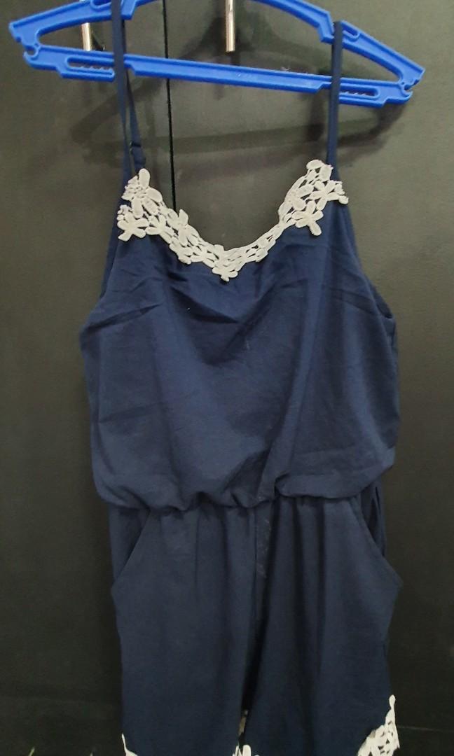 Navy Blue Romper, Women's Fashion, Dresses & Sets, Rompers on Carousell