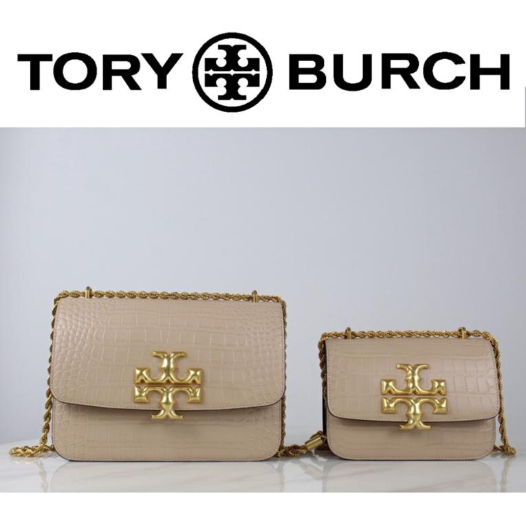 New Tory Burch Original ELEANOR CROCODILE SHOULDER BAG Beige Color  Collection Crossbody Shoulder Sling Bag For
