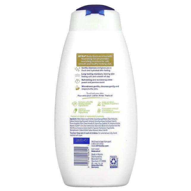 Nivea Refreshing Body Wash, White Peach & Jasmine, 20 fl oz (591 ml