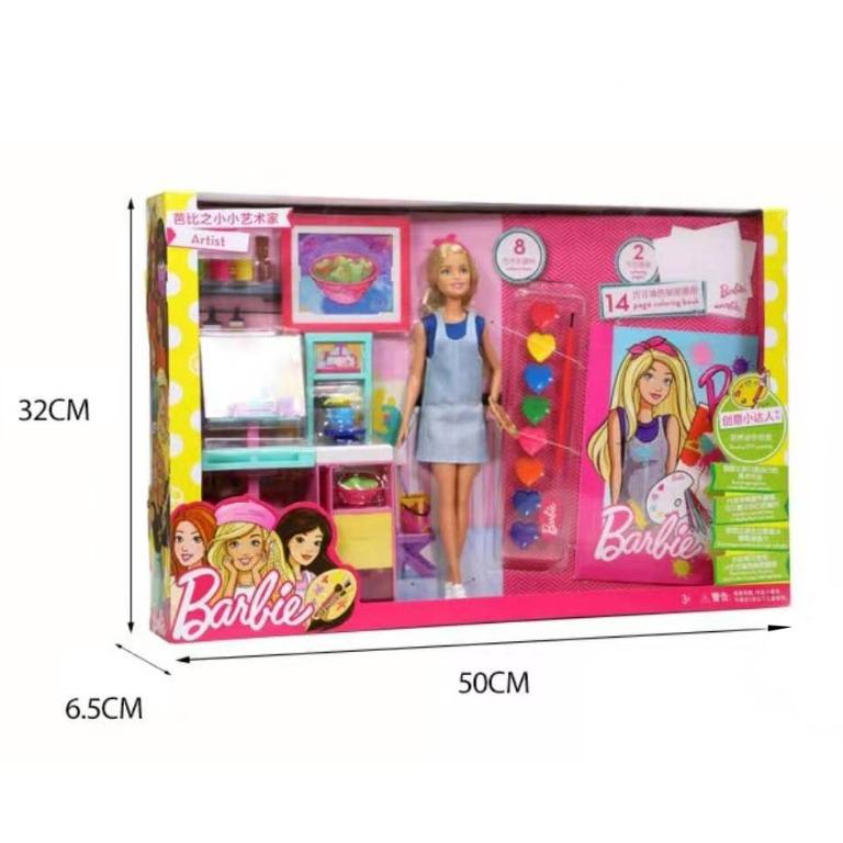 Original Barbie Art Studio Playset Pink Shirt Hobbies Toys