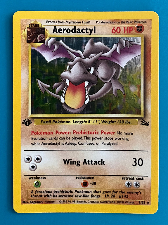 Aerodactyl 1/62 Holo Rare Fossil Set Pokemon Card Near Mint