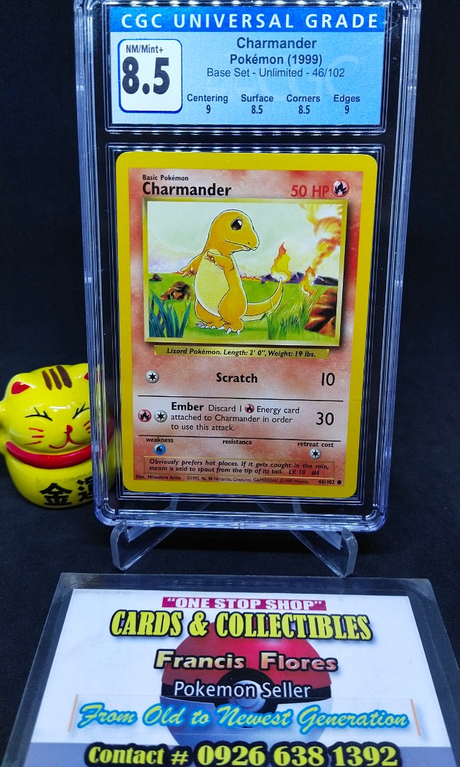Pokemon GRADED Card - CGC 8.5: CHARMANDER #46 (BASE SET - UNLIMITED) YEAR  1999, Hobbies & Toys, Toys & Games on Carousell