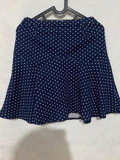 Polkadot scuba flare skirt blue