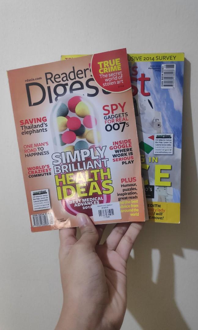 Reader's Digest Magazines (Category: Magazines) located in Dasmarinas. Submitted by _kael_ (Listing ID 1165309634, Image 1). Description: Please read my profile about first. Thank you! - Php100 each - Buy all for Php200 #4theplanet.