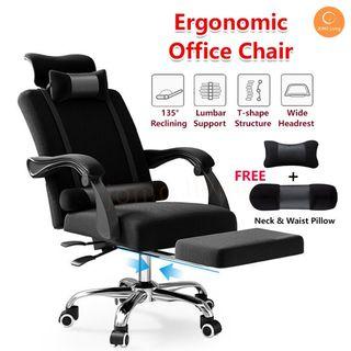 [FREE DELIVERY] Sitting Lying Office Chair Ergonomic Home Working Chair Steel Mesh Adjustable 360 Rotation Office Chair