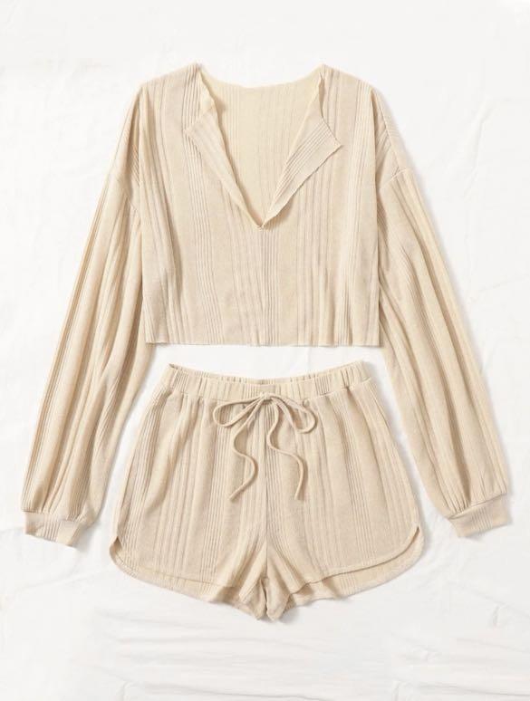 Drop shoulder notched neck new arrivals top & shorts set