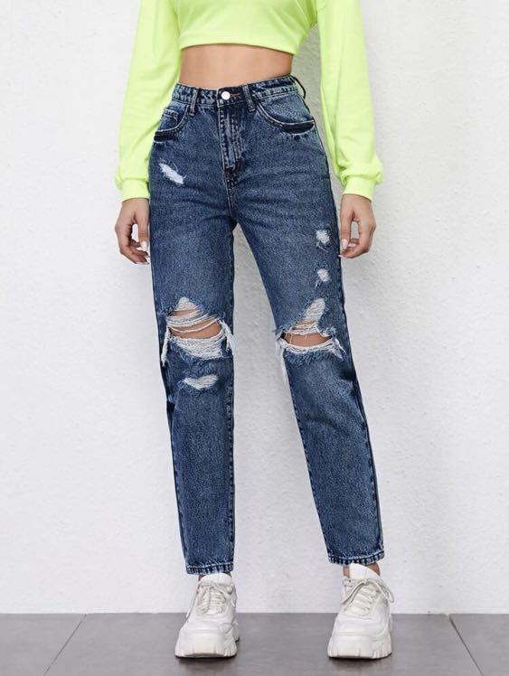 Shein High Waist Ripped Mom Jeans 