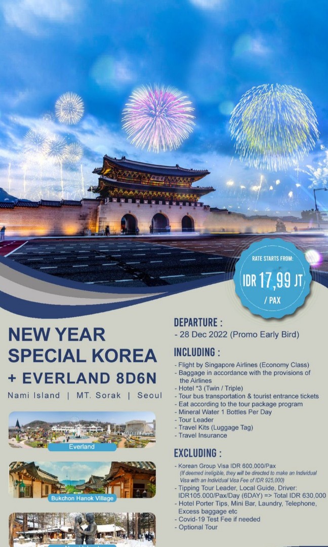 Paket Tour Ke Korea Akhir Tahun 2022 8D 6N, Tiket & Voucher, Objek