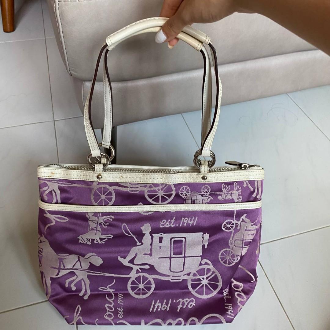 Purple and silver coach purse sale