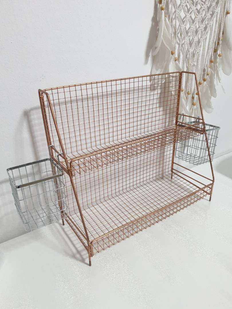 Wire rack rose gold storage organiser, Furniture & Home Living, Home