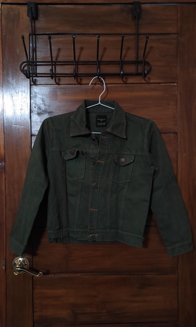 Zara Green Denim Jacket, Fesyen Wanita 