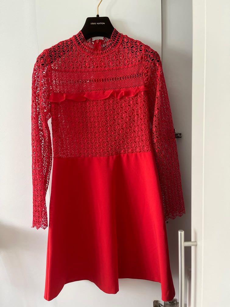 Zara red lace dress new arrivals
