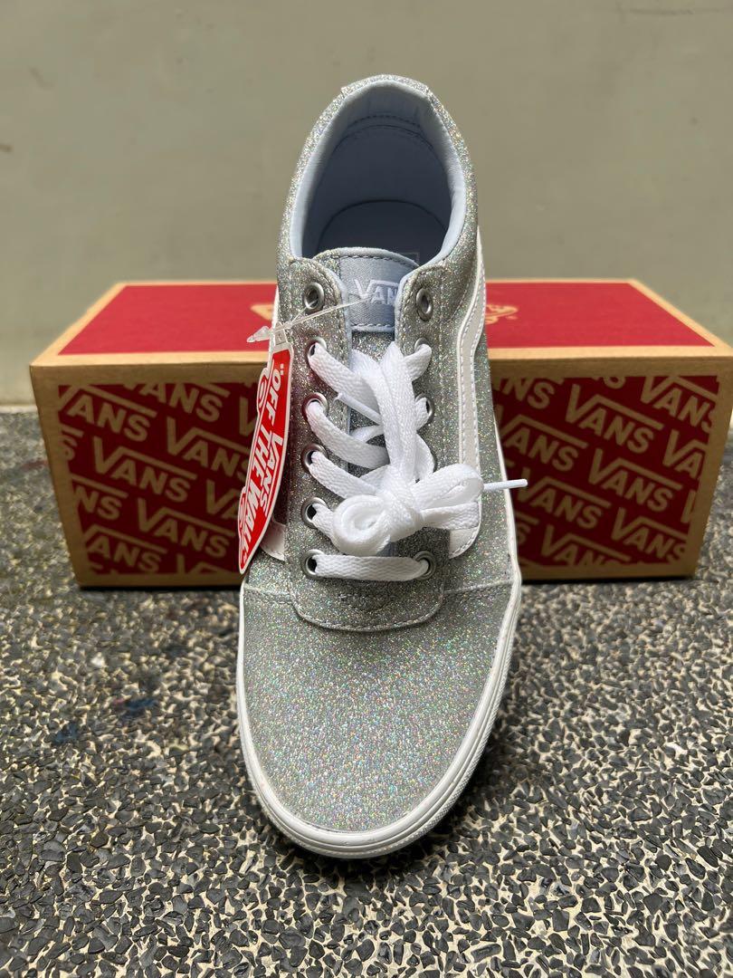 015 Vans Ward Party Glitter Girls Shoes Silver White Women s