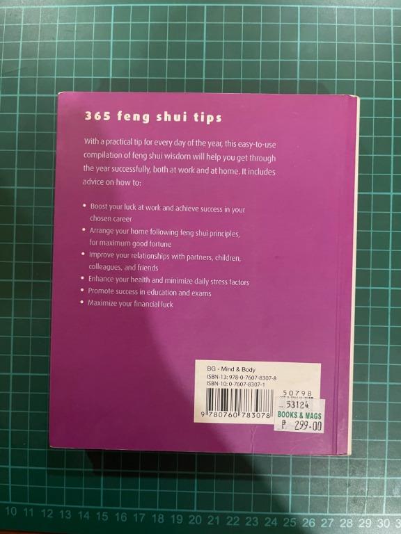 2nd Hand Books - 365 Feng Shui Tips (Category: Storybooks) located in Las Pinas. Submitted by springdayy (Listing ID 1165562601, Image 3). Description: MOP: Gcash MOD: ggx shipping, SF to be computed i ship every tuesdays and thursdays DM me for more photos!.