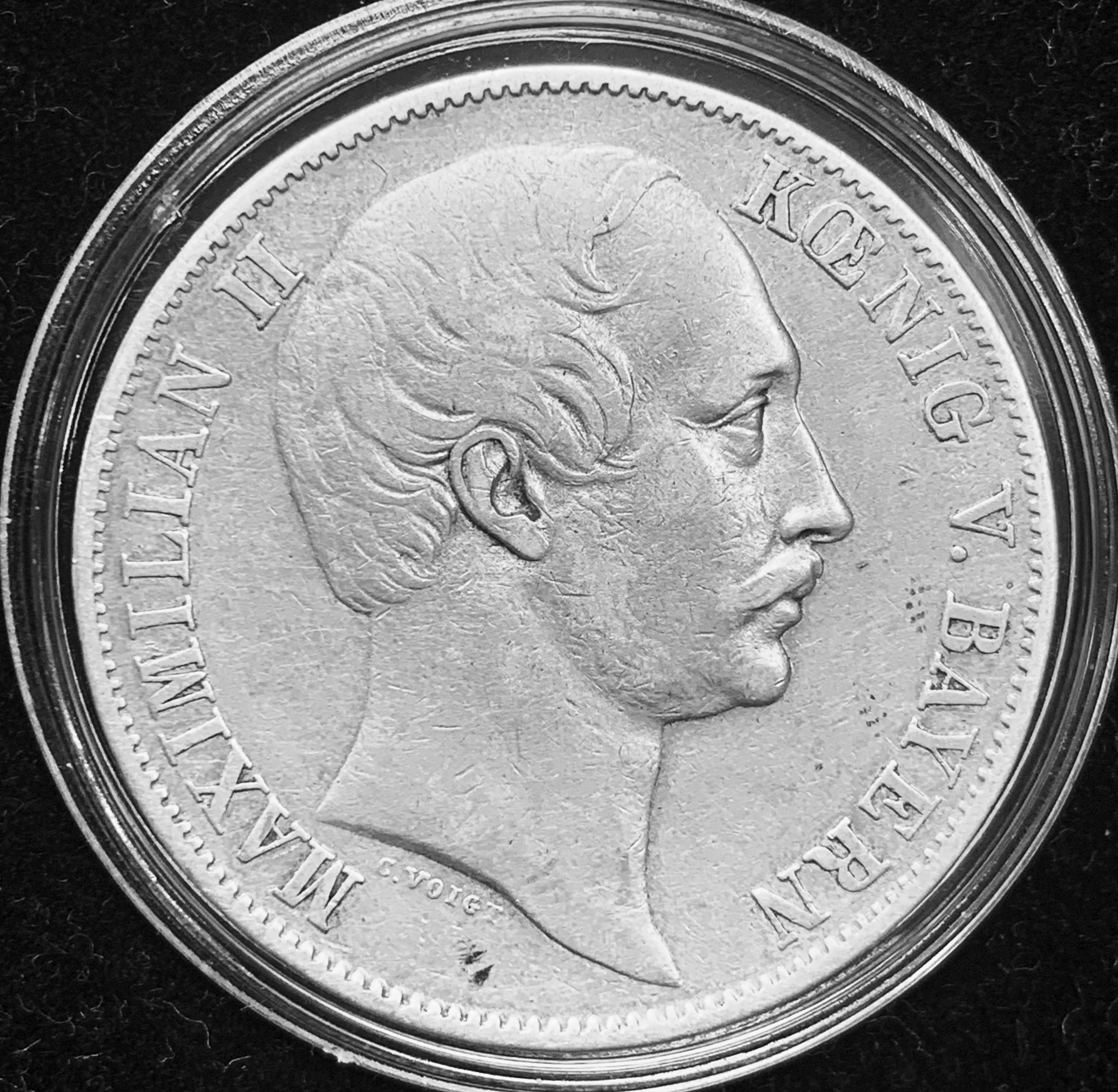 1861 Old German Empire, The German States - Kingdom of Bavaria - King  Maximilian II ONE 1-Vereinsthaler Pure Silver Crown Coin. Circulated Clear  Details! Lovely Condition! Munich Mint - Milled 100% Orig.