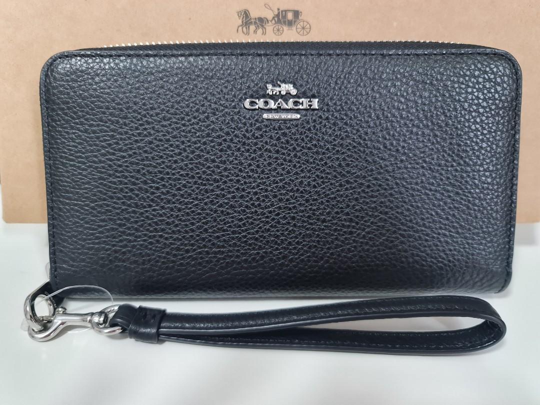 Black coach wallet hotsell with silver hardware