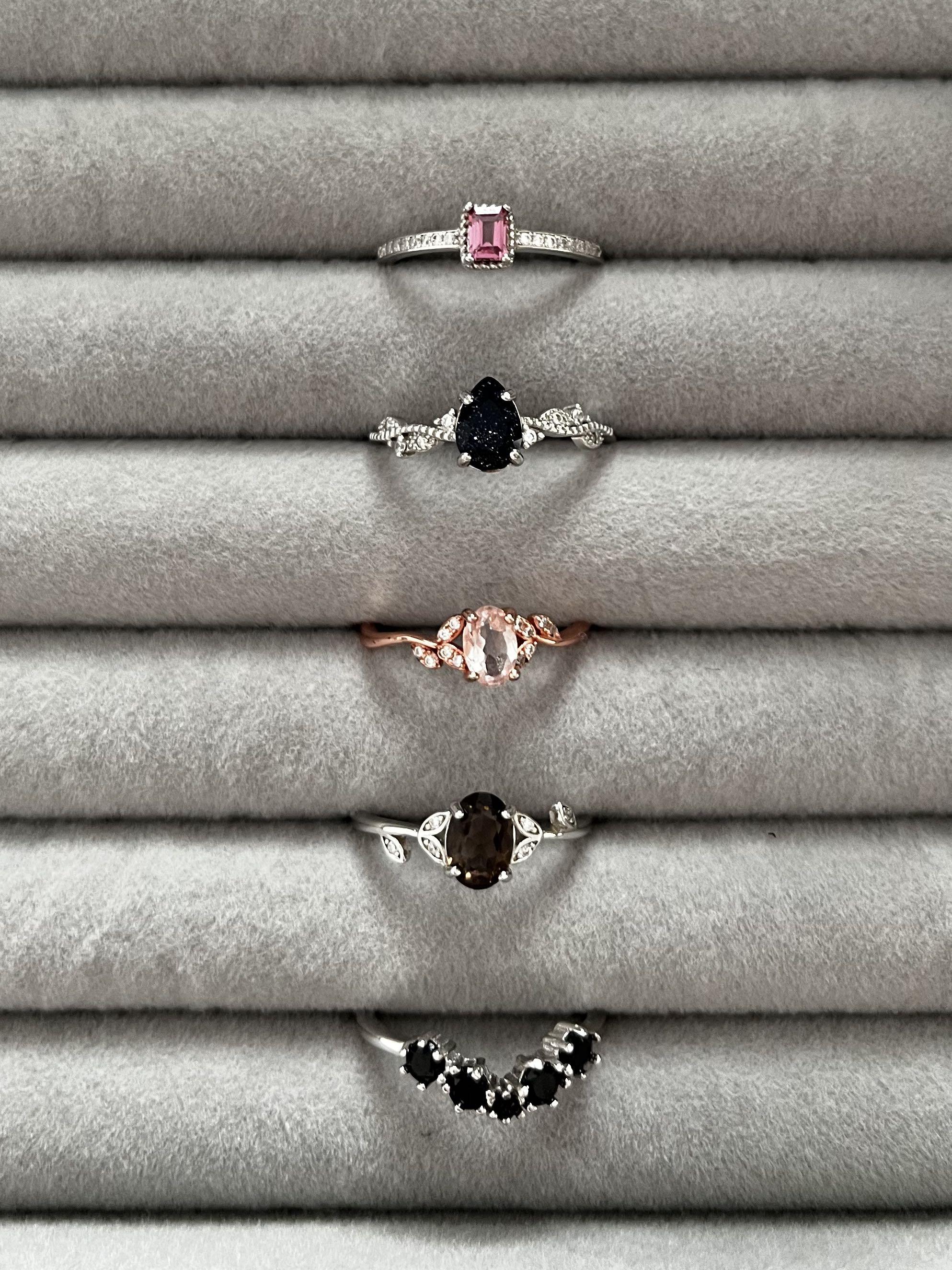 Dainty S925 gemstone rings pink topaz sandstone morganite