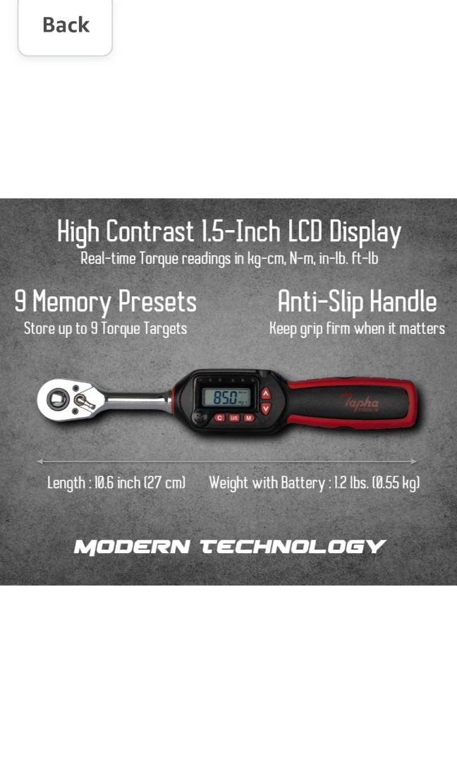 VPOER Digital Torque Wrench 3/8-inch Drive, 1.33-44.25 ft-lbs (1.8-60 Nm)  (16-531 inch pound) with Buzzer & LED, Calibrated 