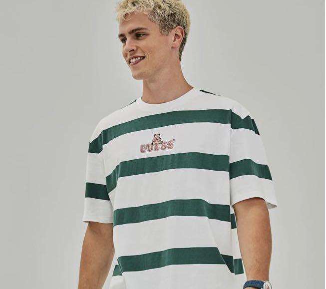 Guess Originals Bear Striped Tee in Green Men s Fashion Tops