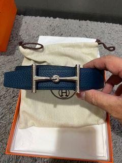 Hermes Black/Chocolat Togo and Box Leather H Buckle Reversible Belt 110CM  Hermes