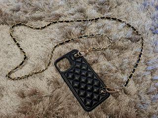 Iphone 13 mini leather case with gold chain