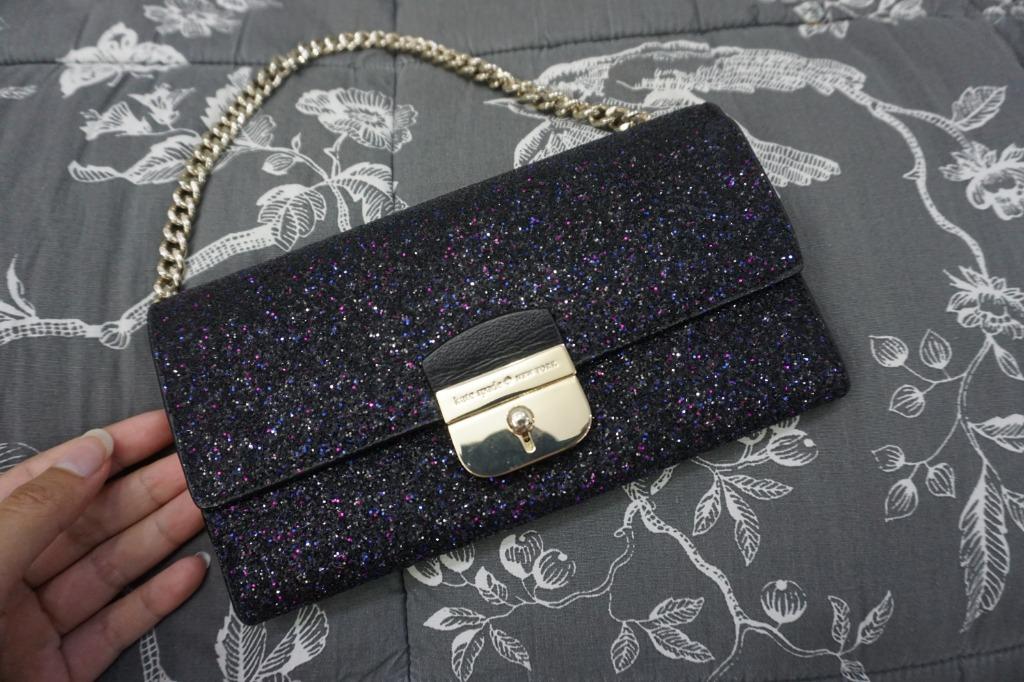 Kate spade black glitter clutch outlet