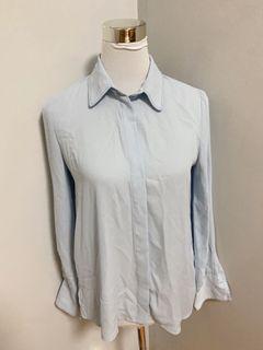 Mango light blue button down long sleeves top blouse polo