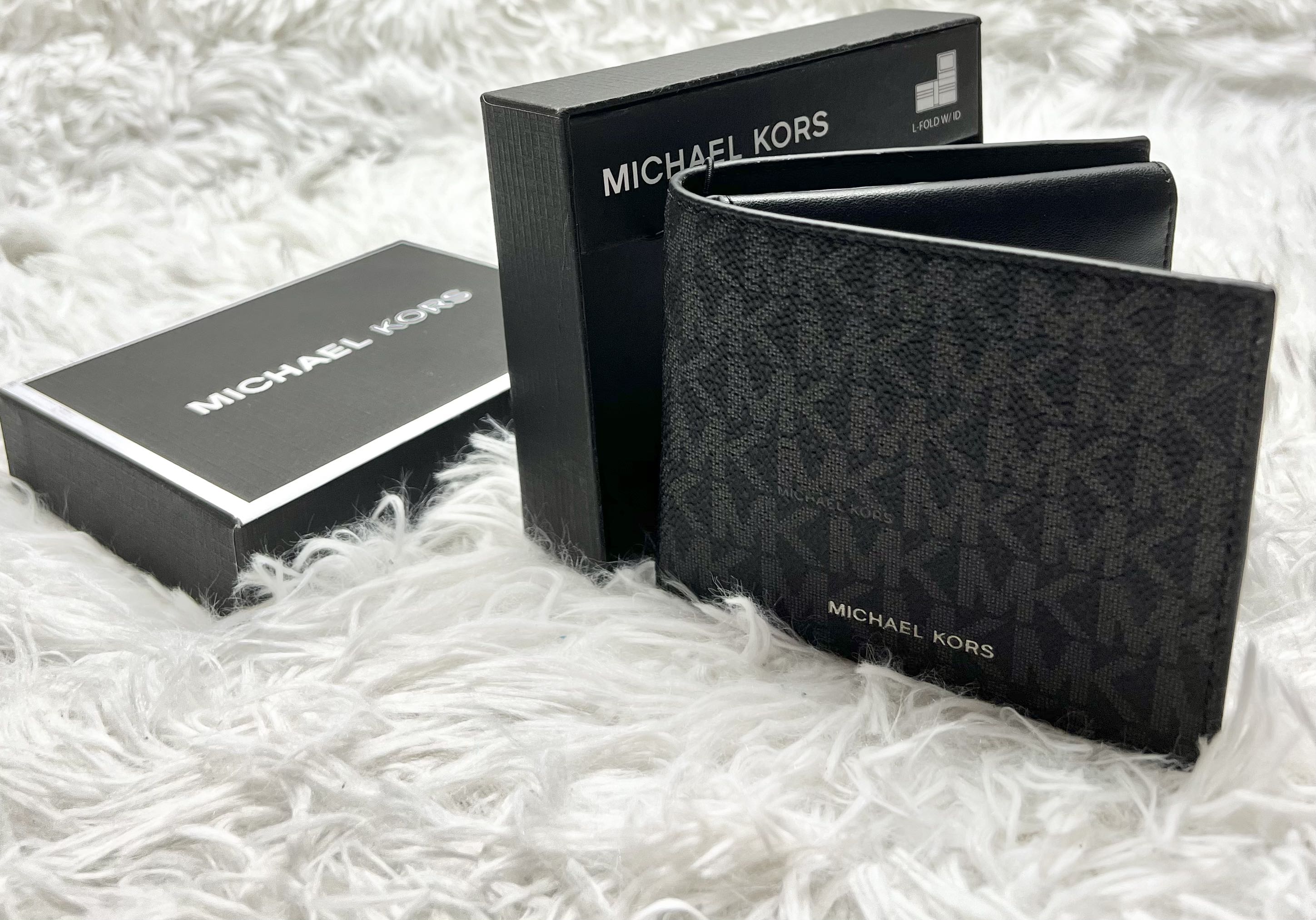 MICHAEL KORS MK Men's Black Monogram L-Fold Wallet with ID Case