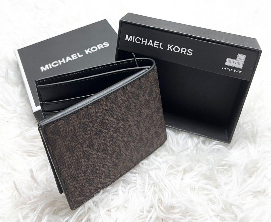 MICHAEL KORS MK Men's Black Monogram L-Fold Wallet with ID Case