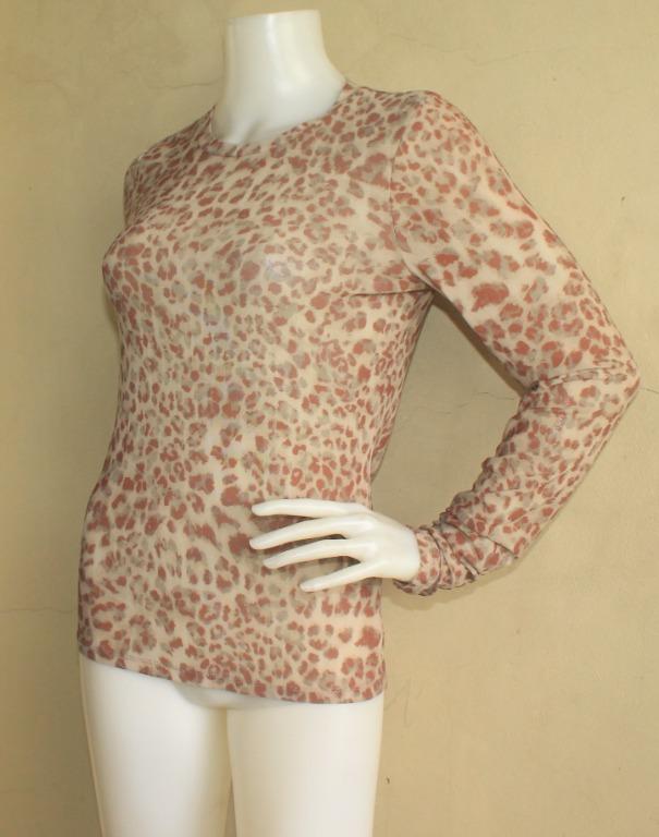 Portmans Leopard Print Body Hugging Longsleeves Mesh Sheer Top Women S Fashion Tops Blouses