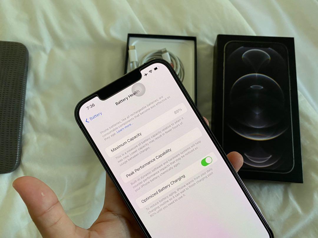 Sale or Swap Iphone 12 pro max 128gb smartlocked Graphite (Category: iPhone 12 Series) located in Manila. Submitted by abbym01 (Listing ID 1165485708, Image 3). Description: Sale or Swap Iphone 12 pro max 128gb smartlocked graphite No issues Smooth All good condition Smart, tnt, sun sim only 89% batt health makunat na mkunat pa Check to sawa sa meet up Complete orig package box same imei Meet up Mrt stations Open for swap to higher or lower units