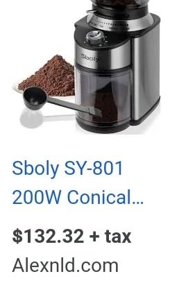 Sboly SYCG-801 Conical Electric burr Coffee Grinder Auto-off American  Turkish 