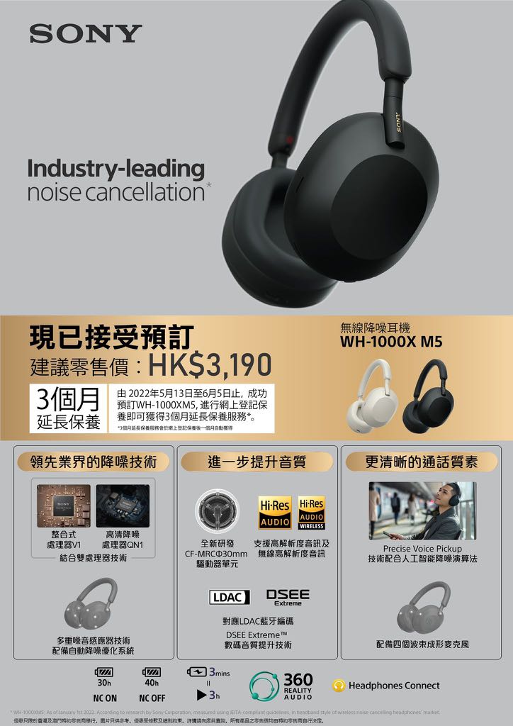 全新行貨可用消費券)SONY WH-1000XM5接受 