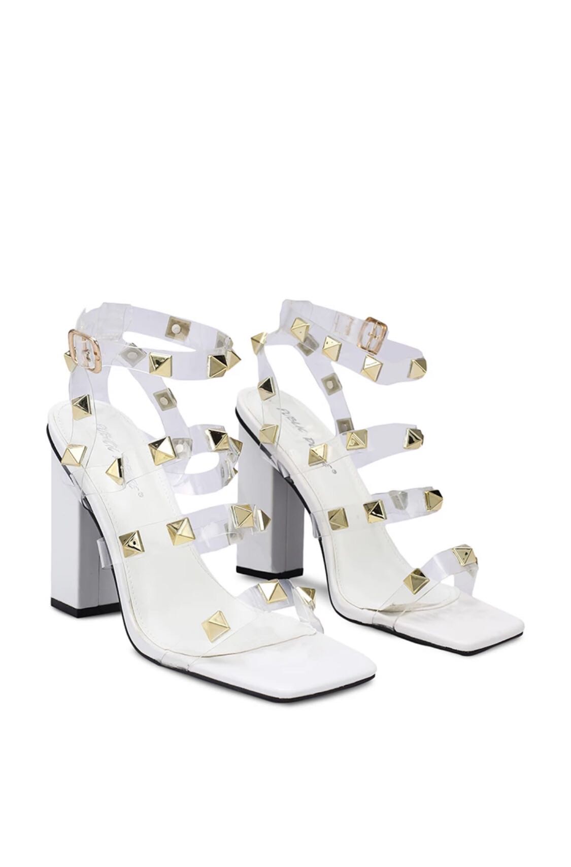 Studded Block Heels Women s Fashion Footwear Sandals on Carousell