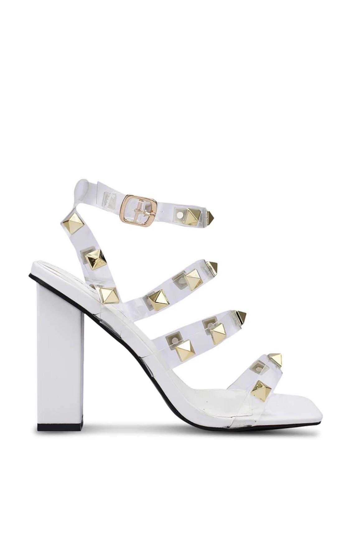 White studded hotsell block heels