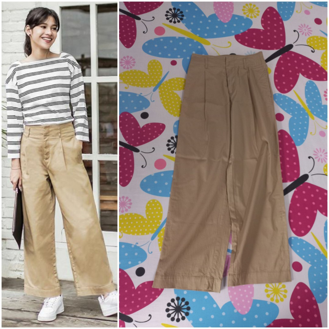 UNIQLO High Waist Chino Wide Leg Pants 