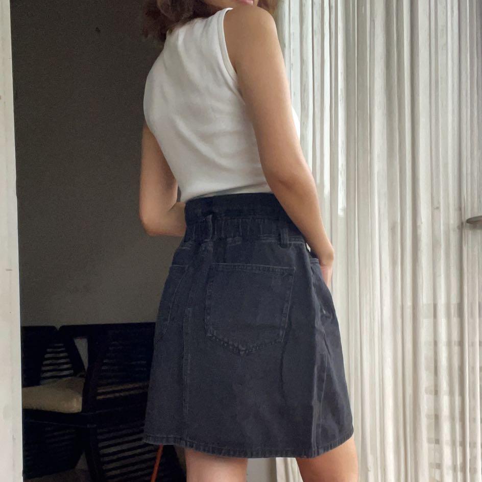 Vero Moda Denim Paperbag Skirt Washed Black